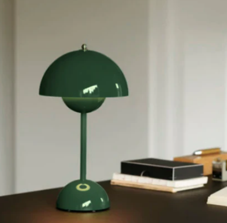 Portable retro umbrella LED lamp; ideal for cordless mood lighting & elegant home decor accents.