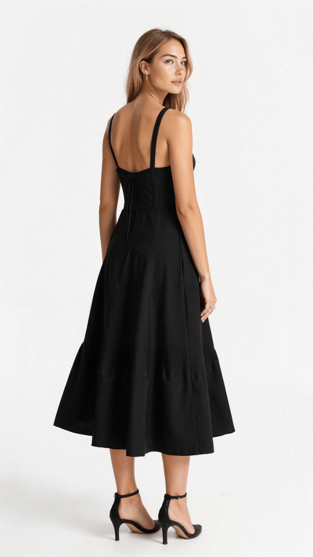 Elegant women's figure-flattering corset midi dress for stylish party and evening wear.