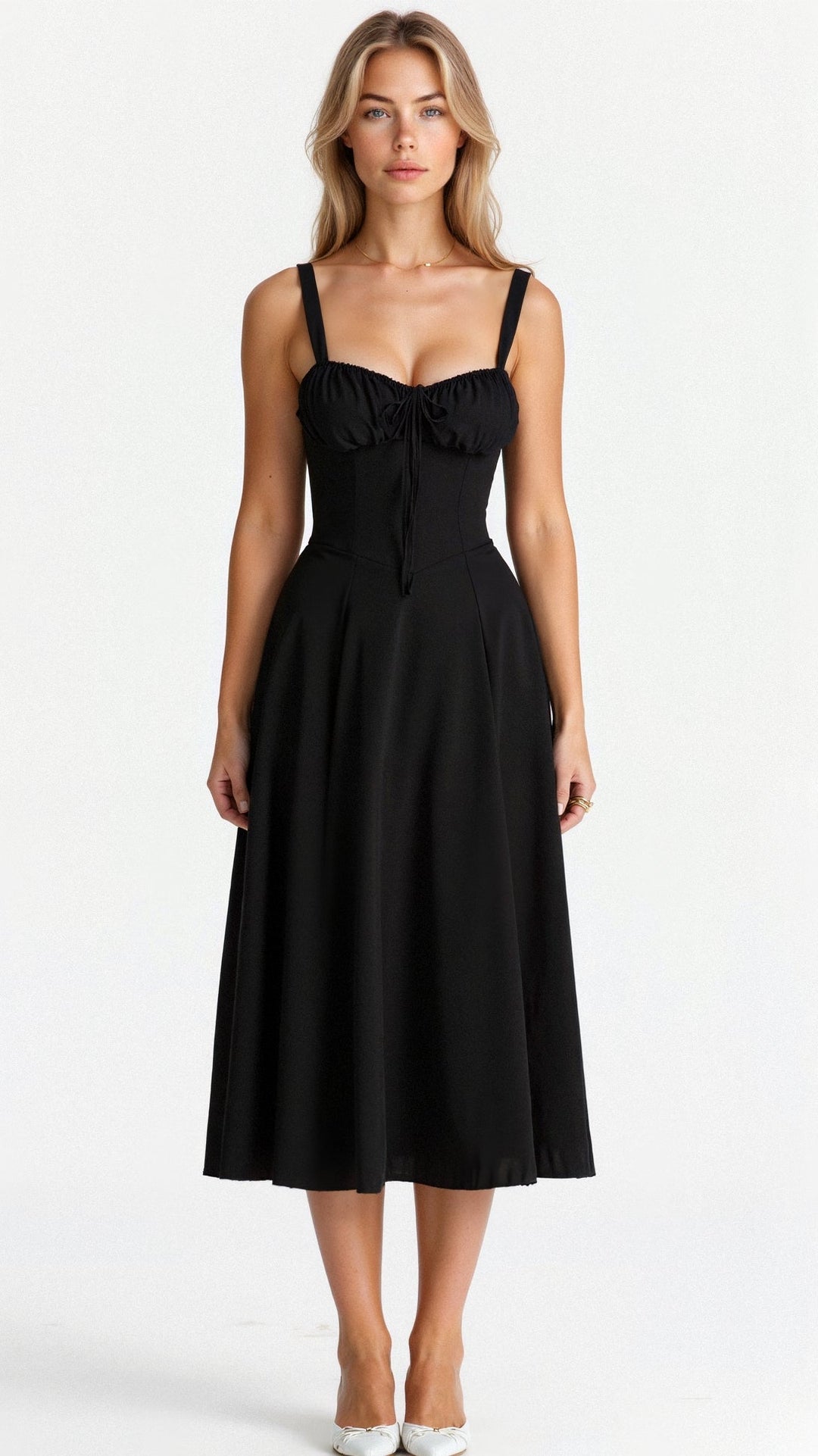 Figure-flattering women's corset midi dress, perfect for a chic party or cocktail event.