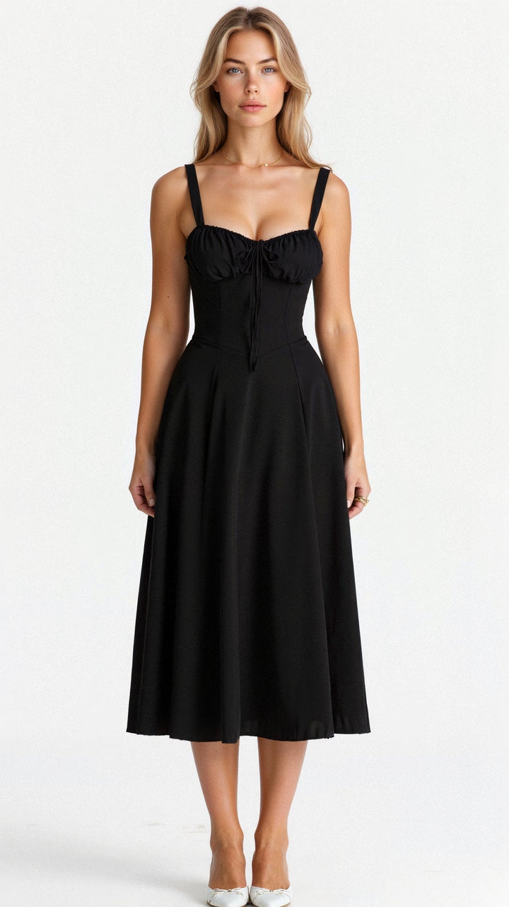 Figure-flattering women's corset midi dress, perfect for a chic party or cocktail event.