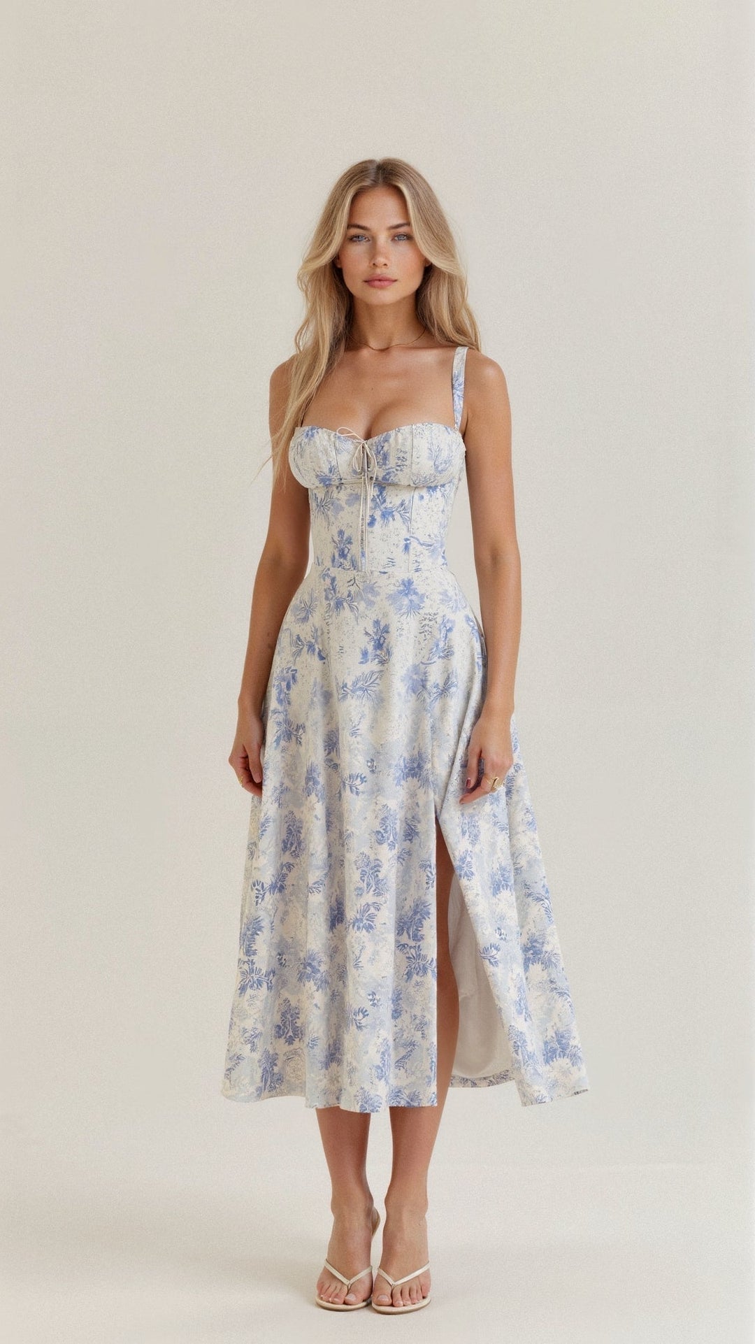 Elegant women's midi corset dress, a stylish and figure-flattering choice for evening wear.