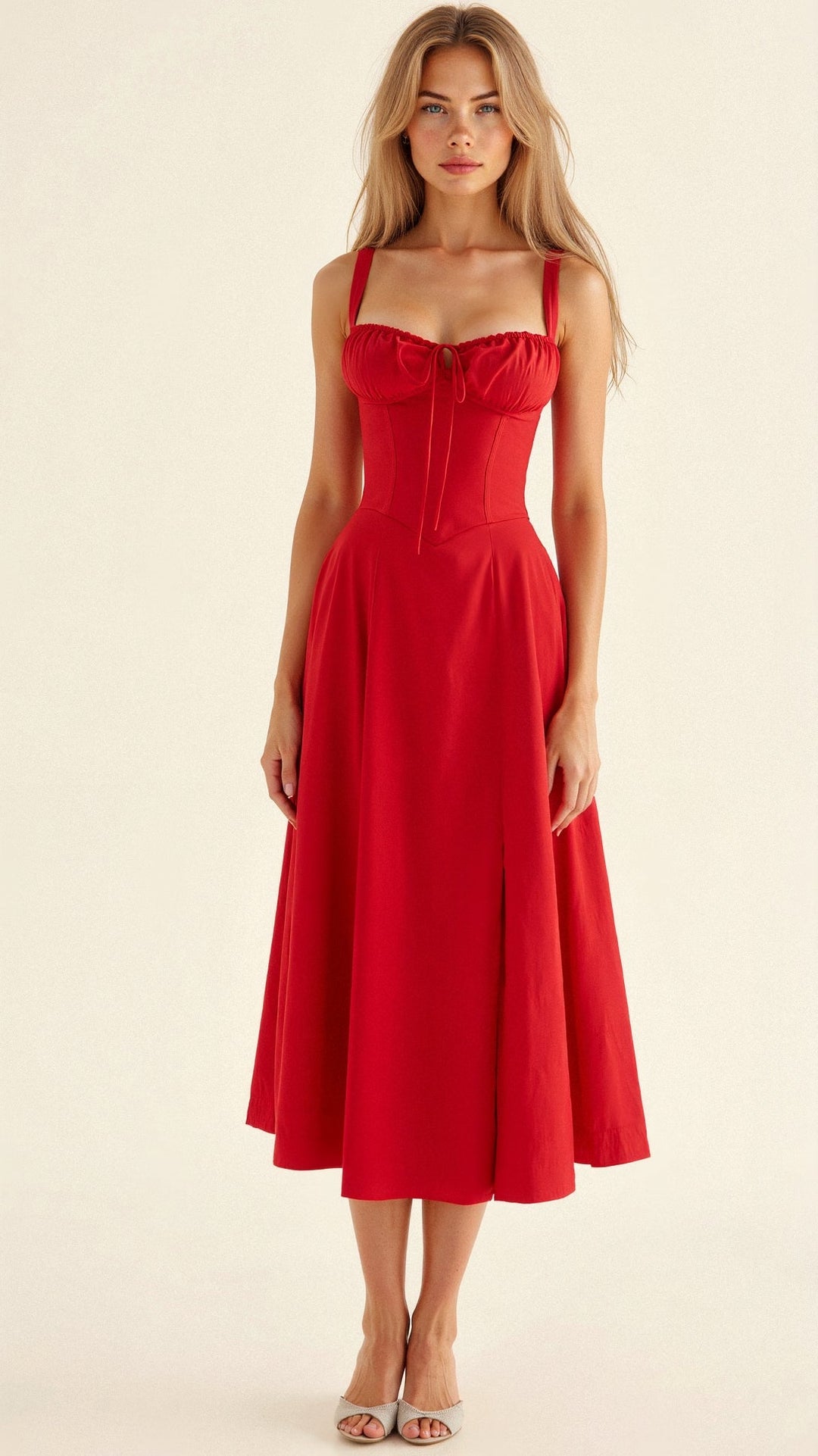 Sophisticated women's corset midi dress, a stylish and elegant choice for any special occasion.
