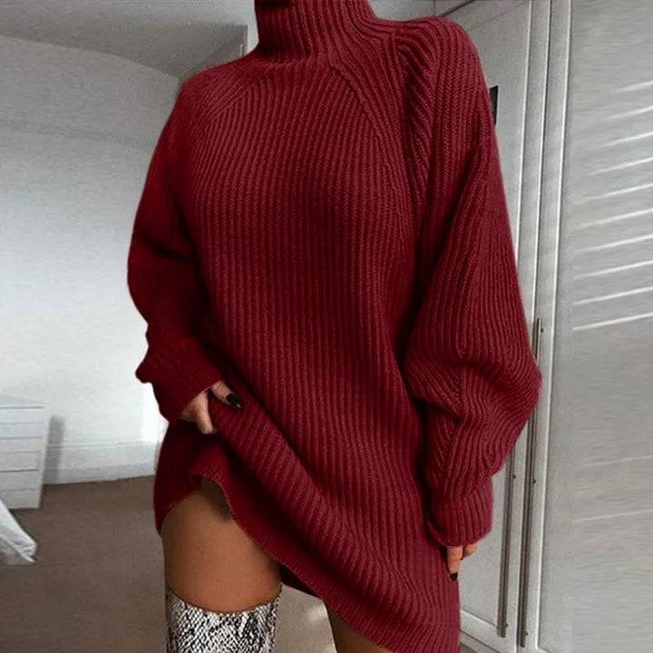 Stay warm & stylish in this women's Celeste cozy turtleneck sweater dress, a perfect long sleeve winter dress.