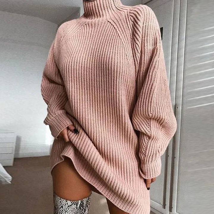 Celeste women's cozy turtleneck long sleeve sweater dress, offering warmth & style for winter.