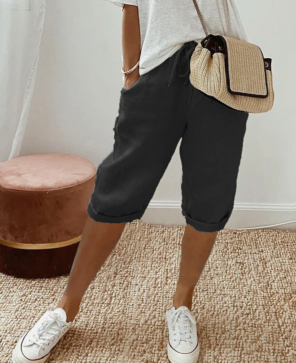 BreezeFlow cotton women's shorts, offering a relaxed fit for comfortable and stylish summer everyday wear.