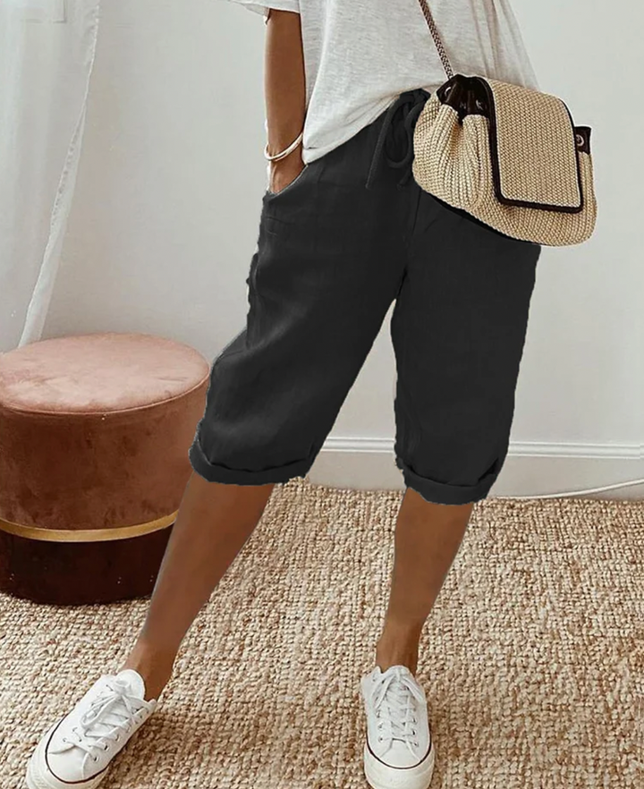 BreezeFlow cotton women's shorts, offering a relaxed fit for comfortable and stylish summer everyday wear.