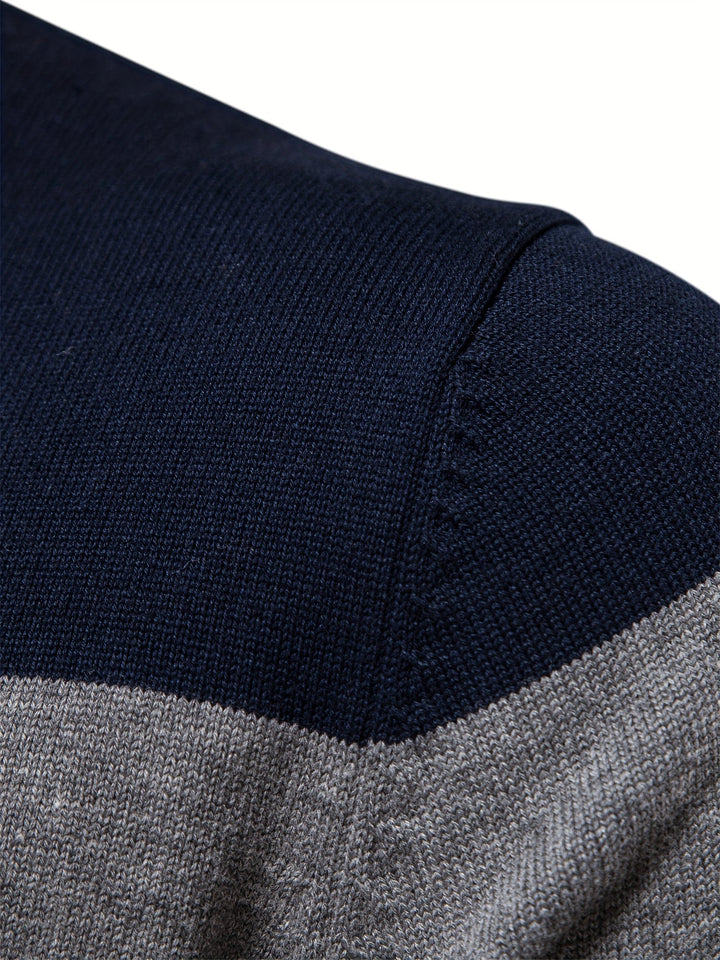 Men's casual apparel: Wyatt cotton knitted half-zip color block pullover sweater for autumn & winter.