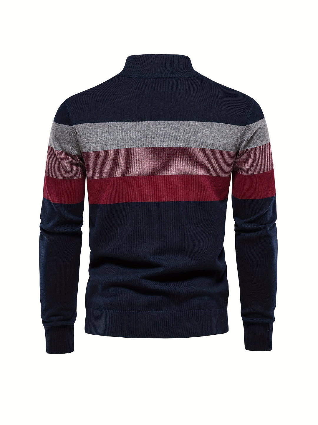 Cozy men's cotton knitted pullover sweater. Half-zip color block for stylish casual autumn & winter wear.