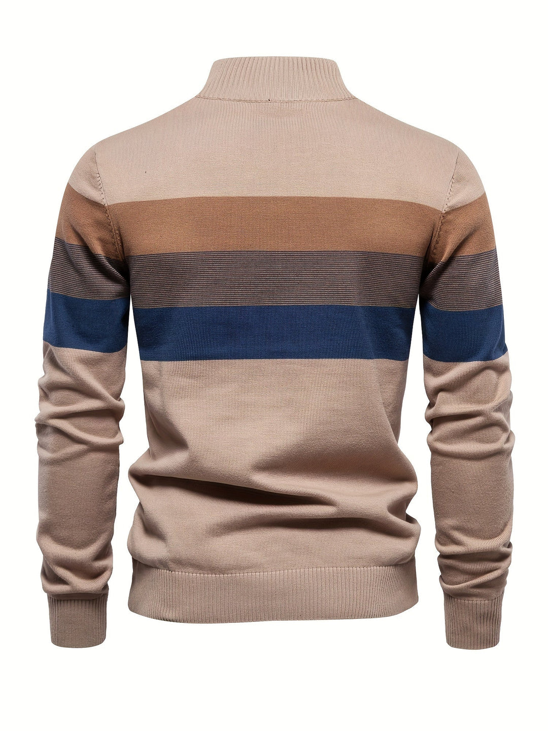 Men's half-zip color block pullover. Warm cotton knitted sweater, great for autumn & winter casual wear.