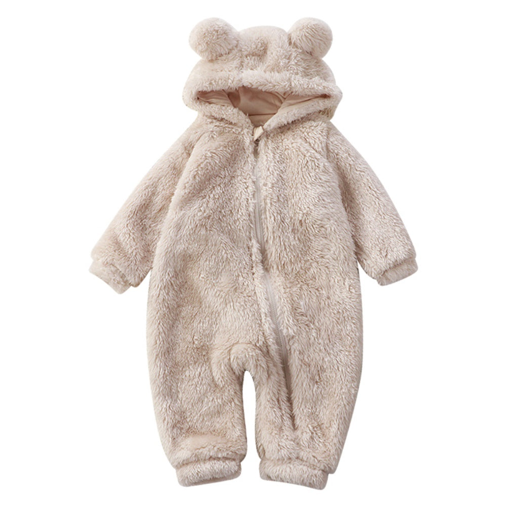 Unisex baby bear onesie, ideal as a winter snowsuit or cute baby shower gift.