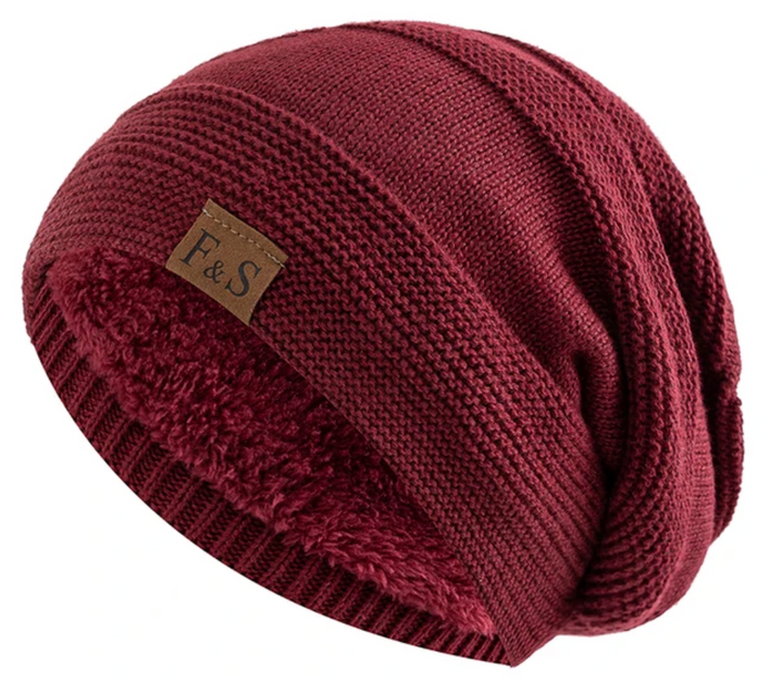 A warm and fuzzy fleece-lined beanie, perfect for snowy days.