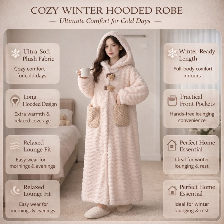 Plush women's robe with a comfortable hood, perfect for chilly evenings.