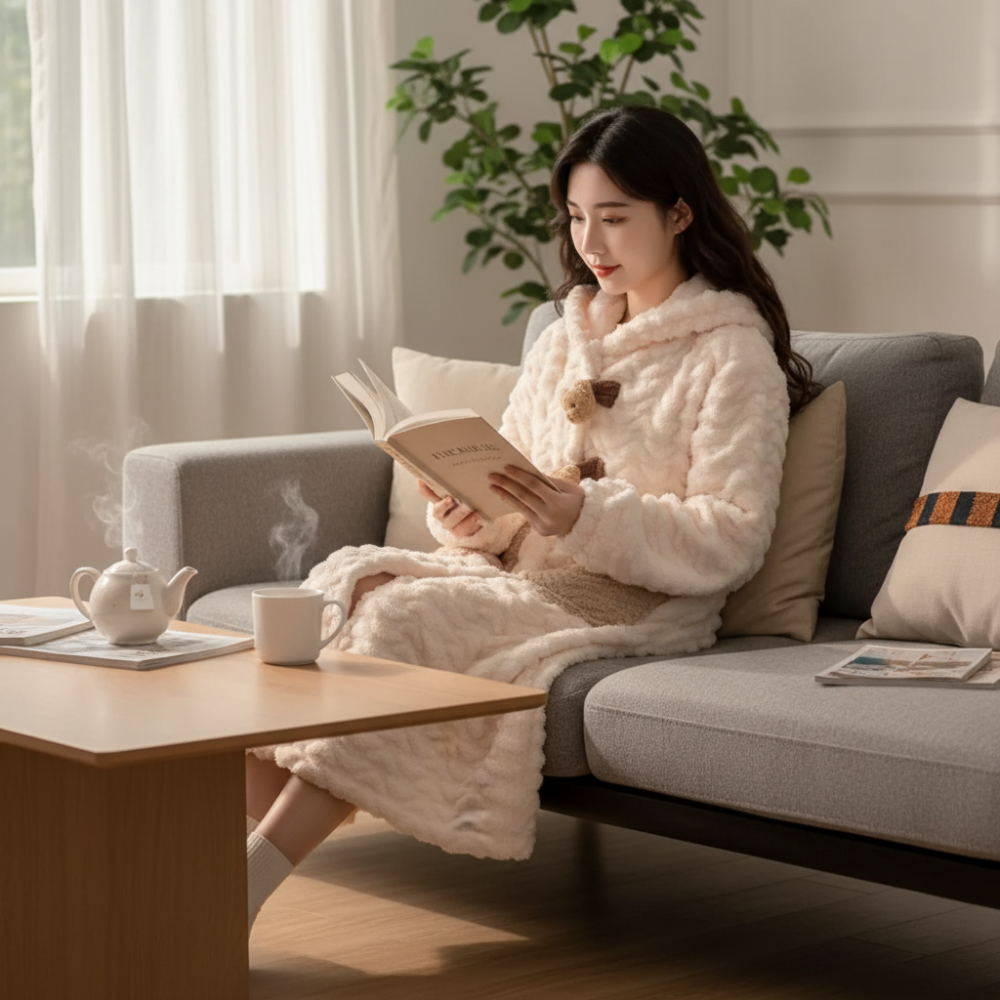 Elegant hooded robe, a must-have piece of loungewear for every woman.