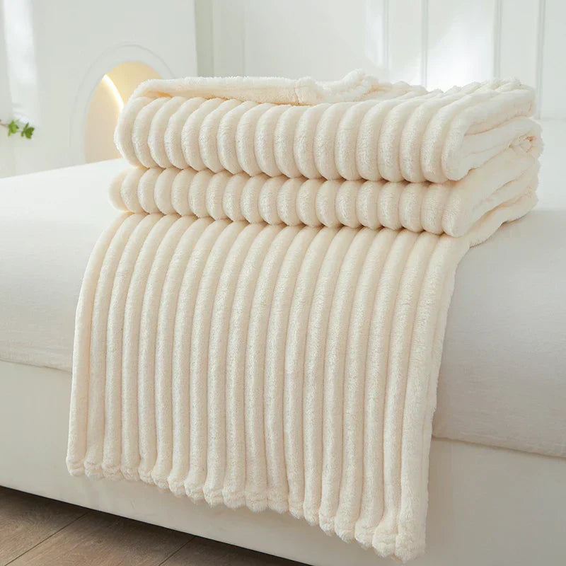 CozyStripe wide striped flannel fleece blanket, ultra-soft and warm throw for ultimate comfort.