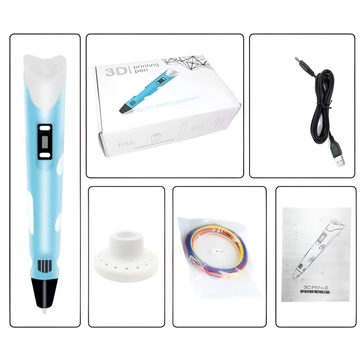 Creative 3D drawing pen with USB power and adjustable speed control for intricate designs.