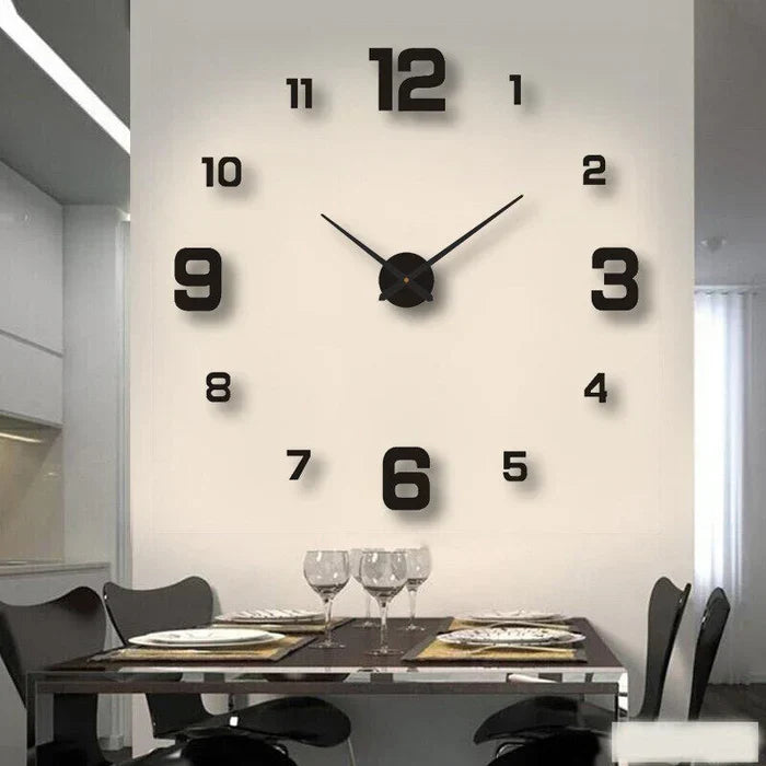 Modern DIY wall clock, oversized black numerals, creative home decor for living rooms.