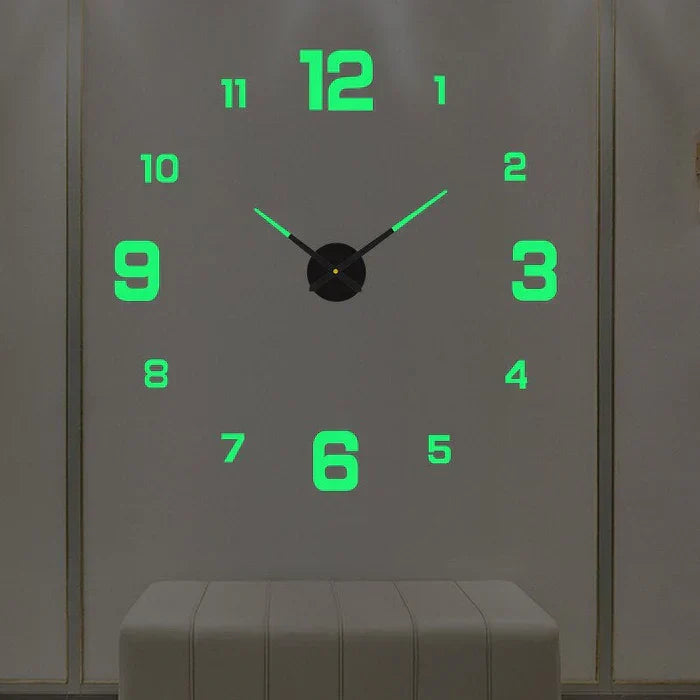 Custom DIY wall clock, frameless, large 3D numerals, modern art decor, personalized home statement.