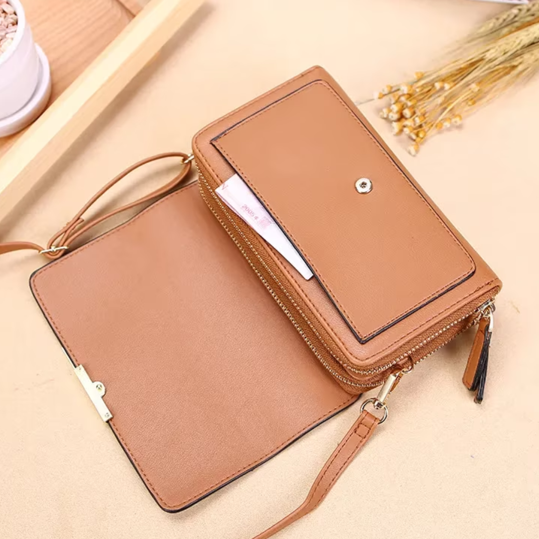 Travel-ready women's PU leather crossbody, multi-pocket for organization.