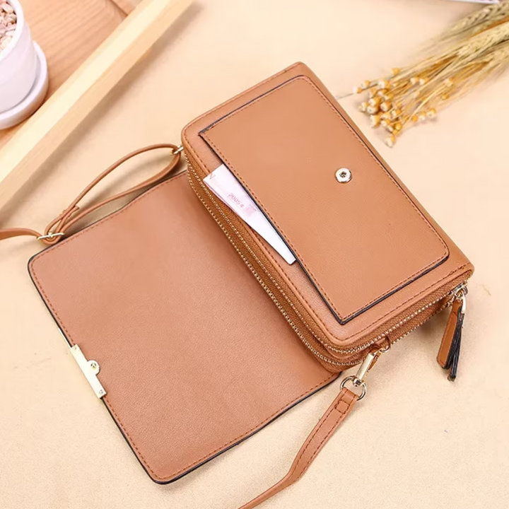 Travel-ready women's PU leather crossbody, multi-pocket for organization.