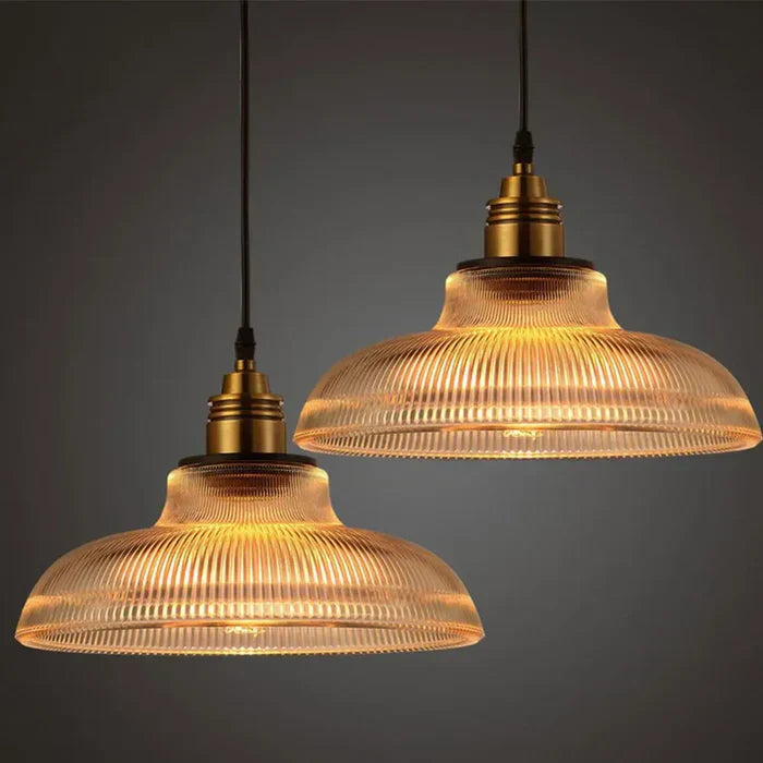 CrystalLoom elegant amber glass pendant light, modern interior lighting decor.