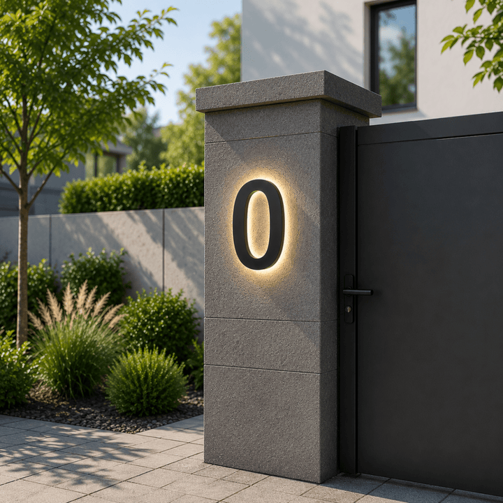Stylish LED house numbers for modern homes, combining functionality, outdoor lighting, & clear identification.