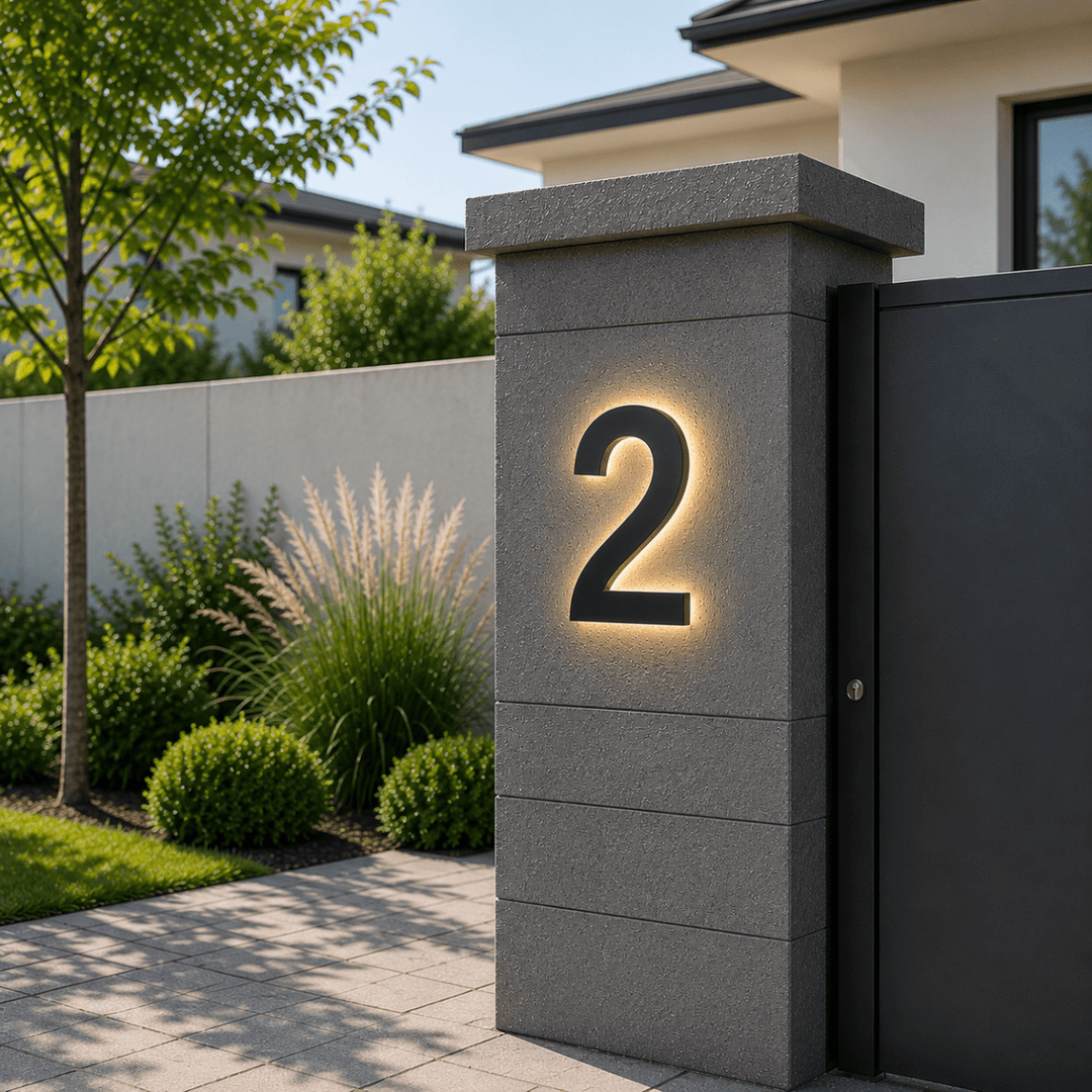 Weather-resistant illuminated LED house numbers, perfect for clear home identification & exterior decor.