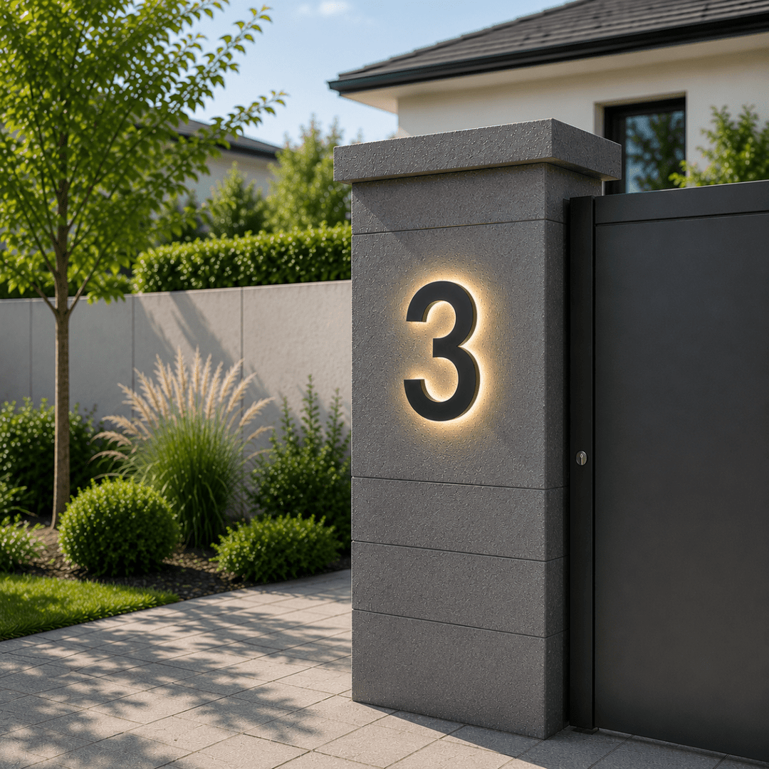 Customizable LED home address sign, modern design for clear outdoor house number display & curb appeal.