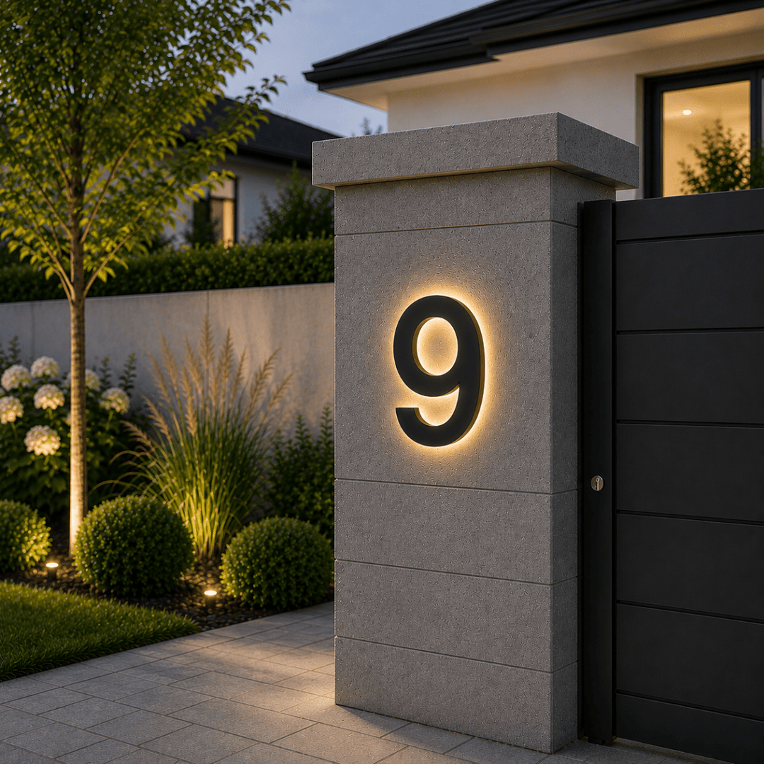 Long-lasting illuminated LED house numbers, designed for modern homes and excellent weather resistance.