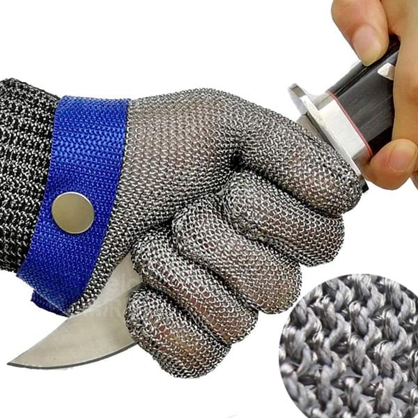 Unisex cut resistant mesh gloves for kitchen safety & industrial hand protection. Stainless steel, adjustable cuff.
