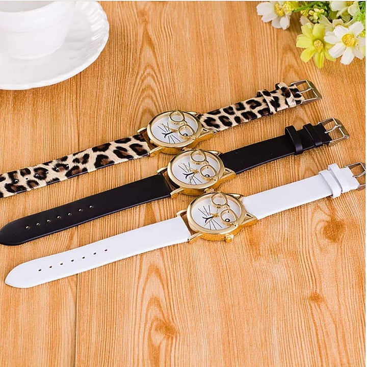 Colorful unisex cat watch, a charming animal-themed wrist accessory with a comfortable adjustable strap.