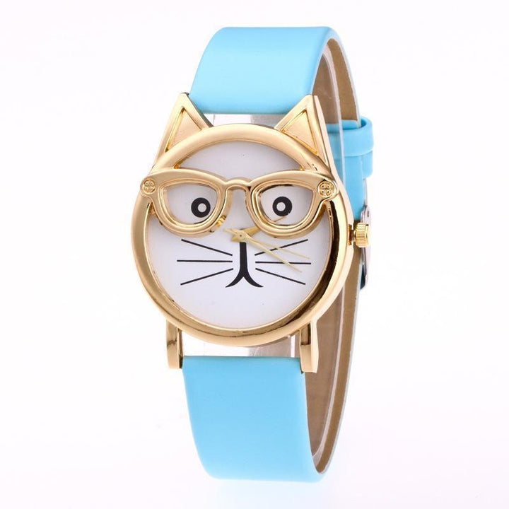Unisex cute cat watch, a stylish quartz wristwatch featuring a playful cat face design and adjustable strap.