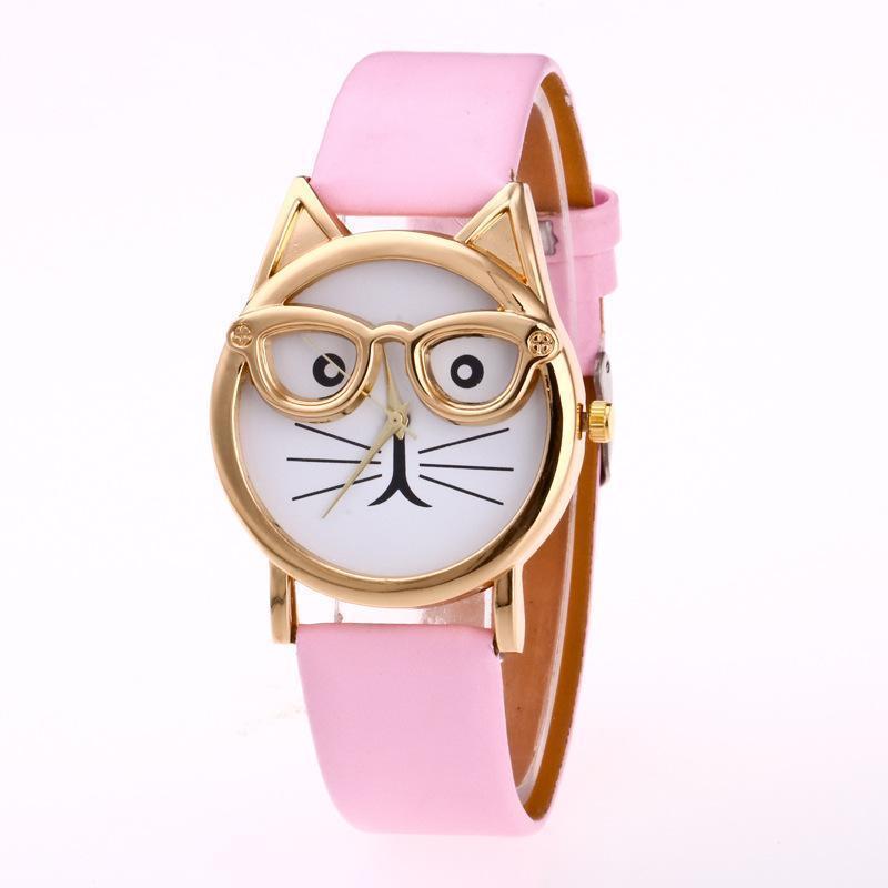 Gift-ready cat face wristwatch, a cute and colorful unisex timepiece with an adjustable strap, quartz.