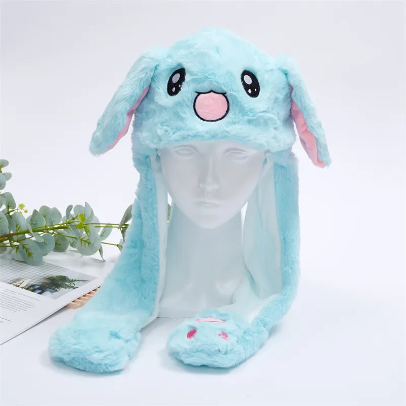 Unisex playful rabbit moving ears hat, a fun interactive plush headwear.