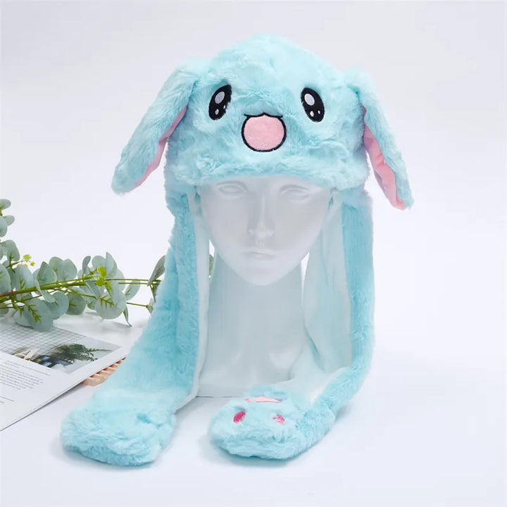 Unisex playful rabbit moving ears hat, a fun interactive plush headwear.