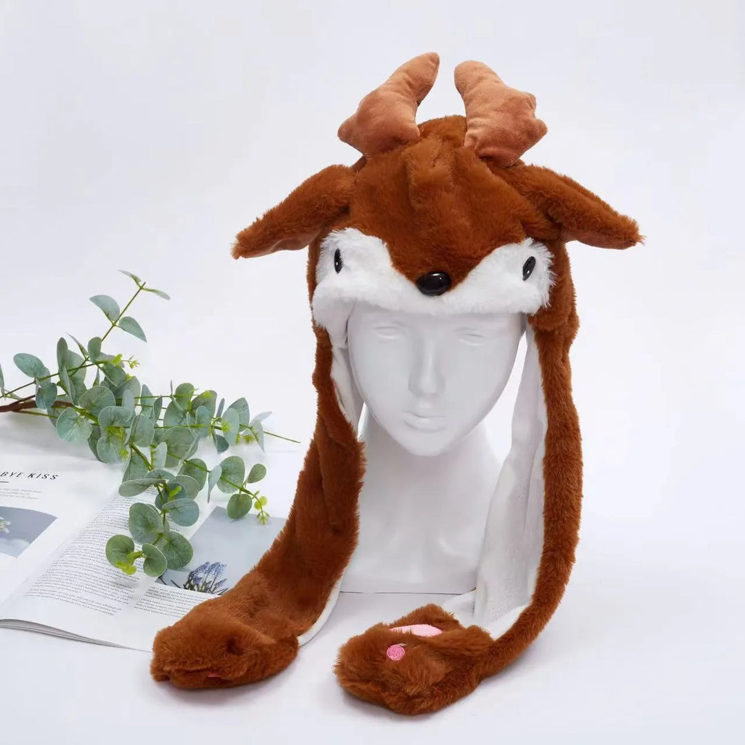 Cartoon animal moving ears hat, interactive headwear for festive occasions.