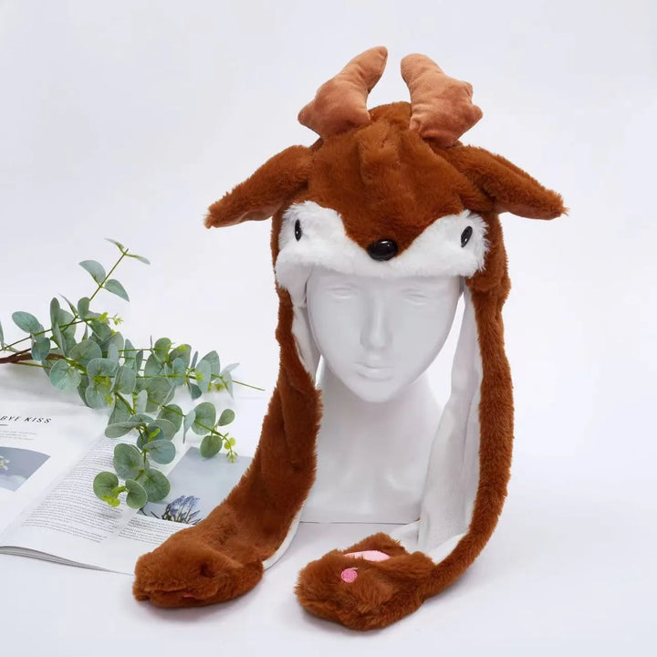 Cartoon animal moving ears hat, interactive headwear for festive occasions.
