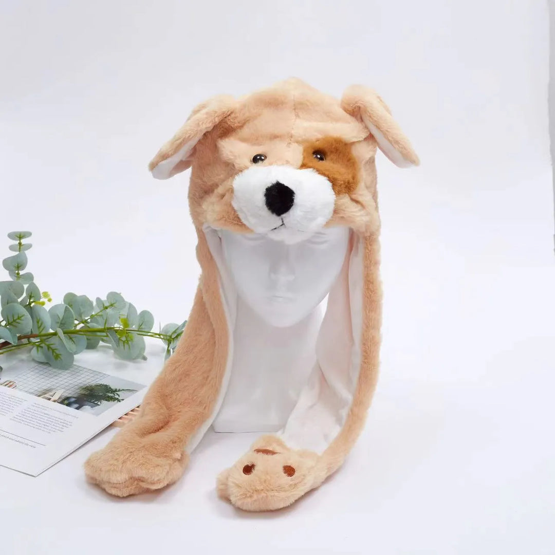 Unisex character moving ears hat, a cute plush animal headwear.
