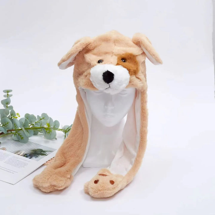 Unisex character moving ears hat, a cute plush animal headwear.