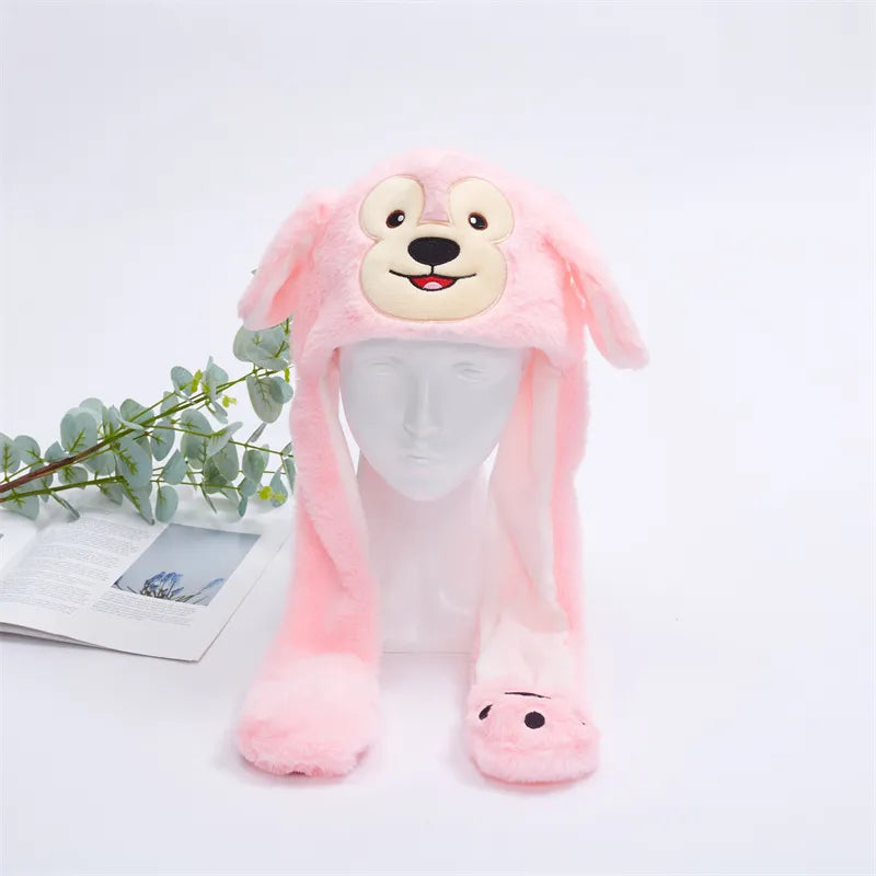 Unisex playful moving ears hat, soft plush character headwear for all.