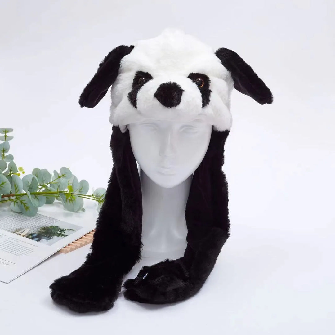 Warm bear moving ears hat, interactive plush headwear for playful events.