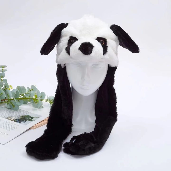 Warm bear moving ears hat, interactive plush headwear for playful events.