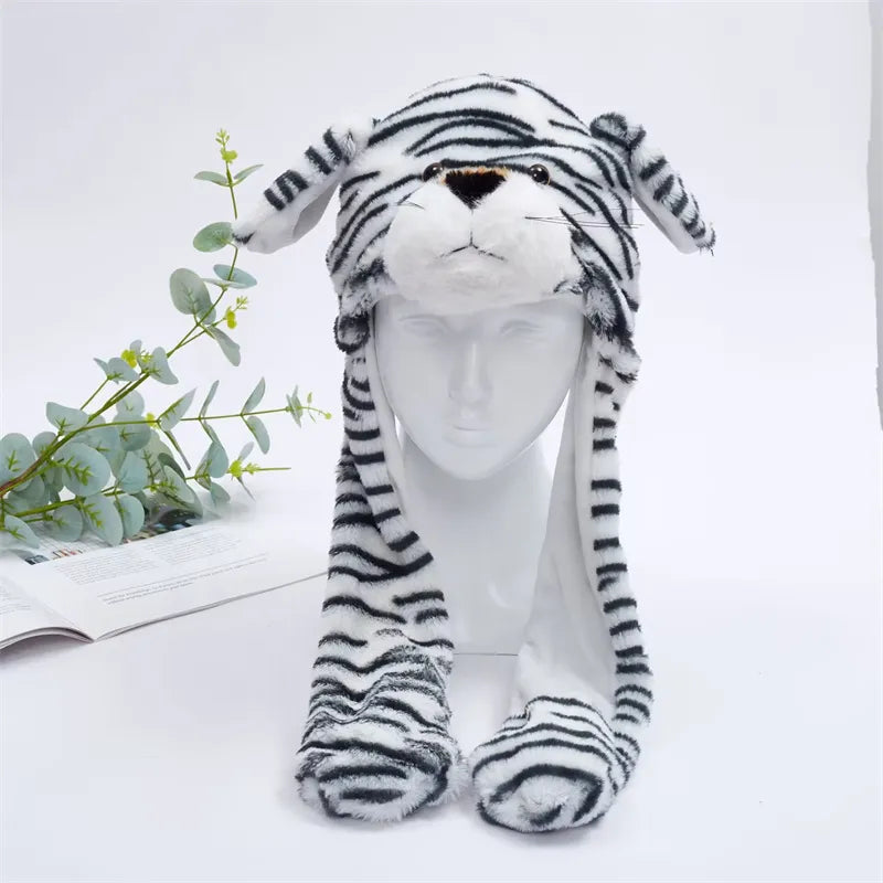 Zany cartoon moving ears hat, interactive plush for costumes.