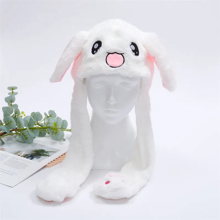 Plush animal moving ears hat, interactive headwear for kids & adults.