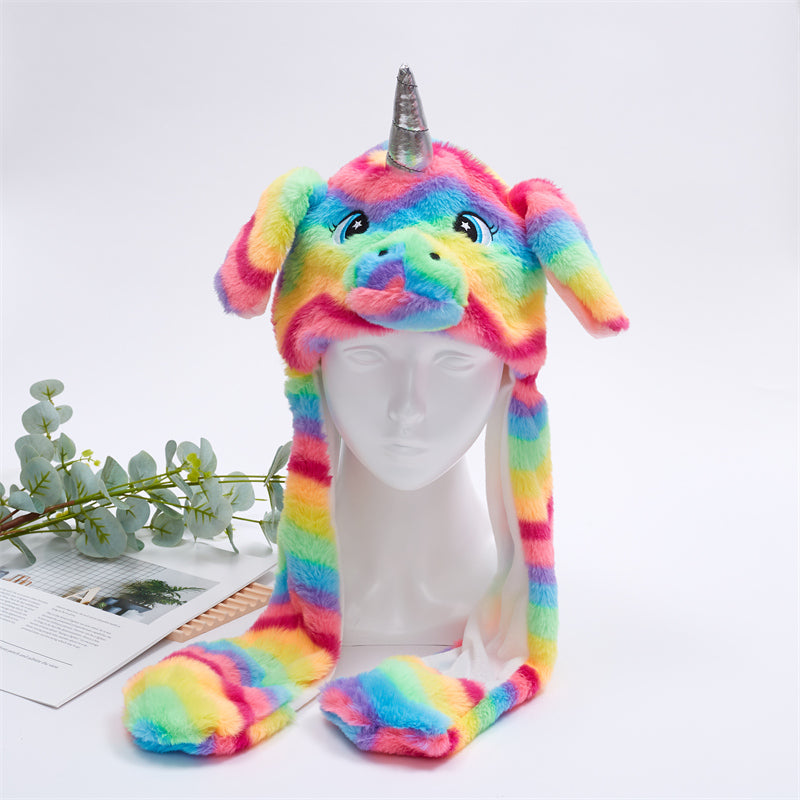 Grinning bear moving ears hat, interactive plush, a festive mood enhancer.