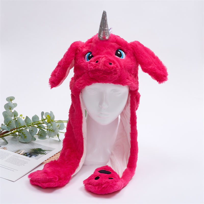 Mischievous dog moving ears hat, interactive headwear, fun for any occasion.