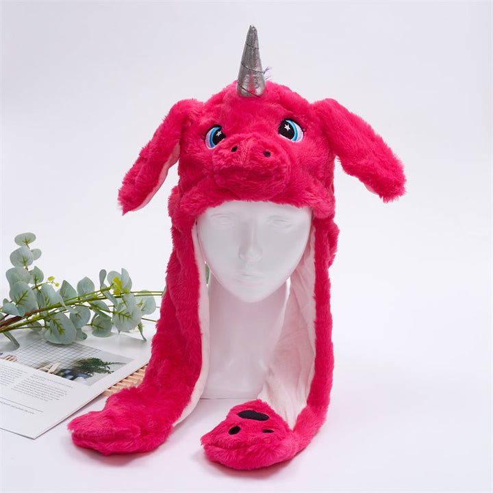 Mischievous dog moving ears hat, interactive headwear, fun for any occasion.