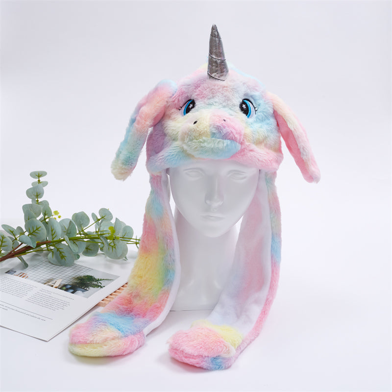 Quirky cartoon moving ears hat, interactive plush, a unique novelty gift.