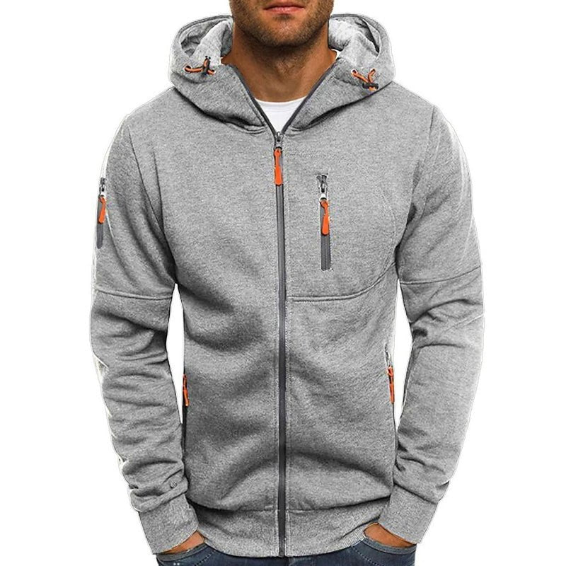 Gender-neutral hooded zip-up sweatshirt jacket, a versatile hoodie for casual wear & outdoor adventures.