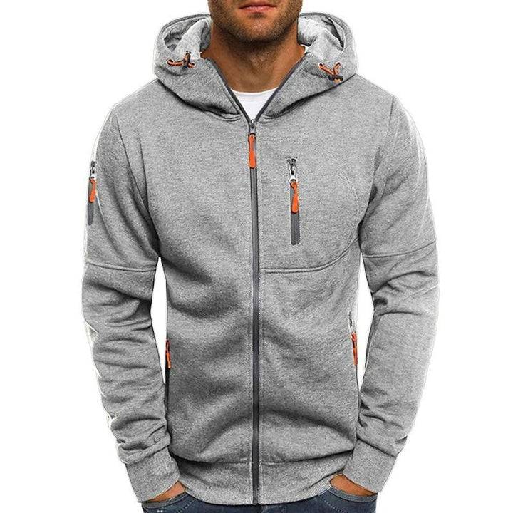 Gender-neutral hooded zip-up sweatshirt jacket, a versatile hoodie for casual wear & outdoor adventures.