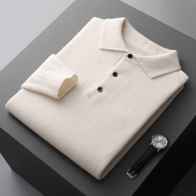 Men's luxurious long sleeve polo shirt, a sophisticated classic top for smart casual autumn fashion.